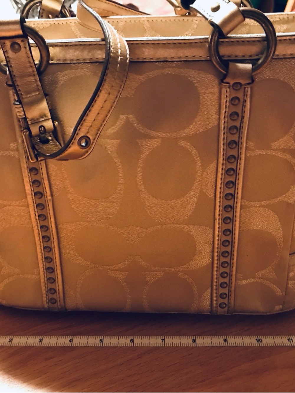 Coach Metallic Gold Signature Tote with Studded Straps